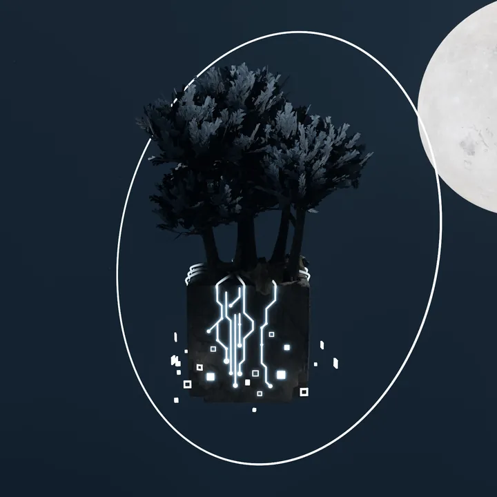 Frame from the turntable clip: the island seen from the side