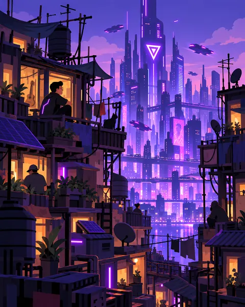 The slums concept study: Rooftop view to automata